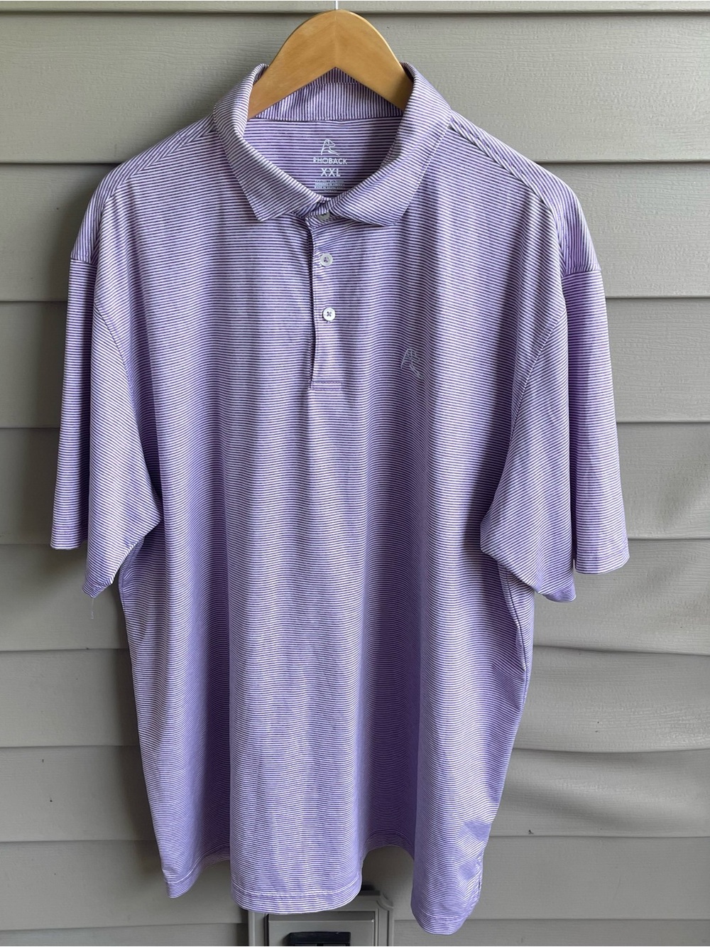 Rhoback Polo Shirt Mens XXL Lavender White Striped Golf Performance Stretch